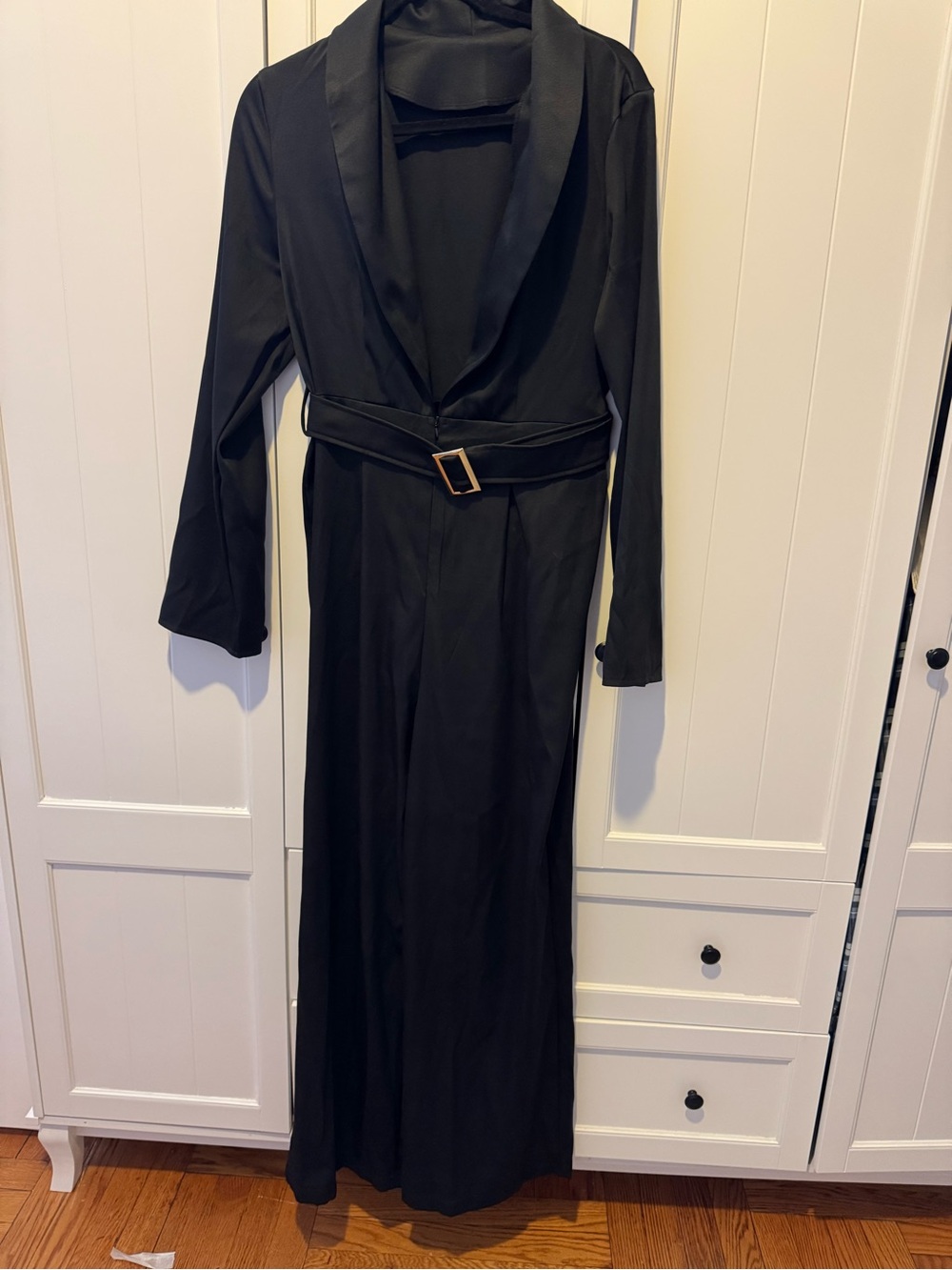 Black Long Satin Wrap jumpsuit with Belt